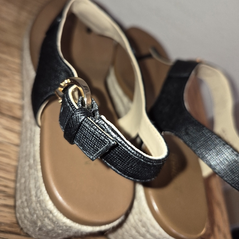 MICHAEL Michael Kors Black and Brown Espadrille Wedge Sandals - Picture 4 of 5